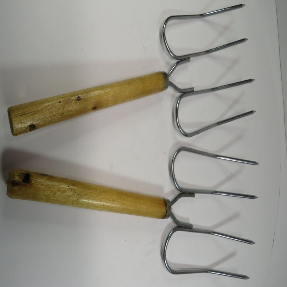 Vintage Steel Turkey Lifters / Meat Forks w Wooden Handle (set of 2)